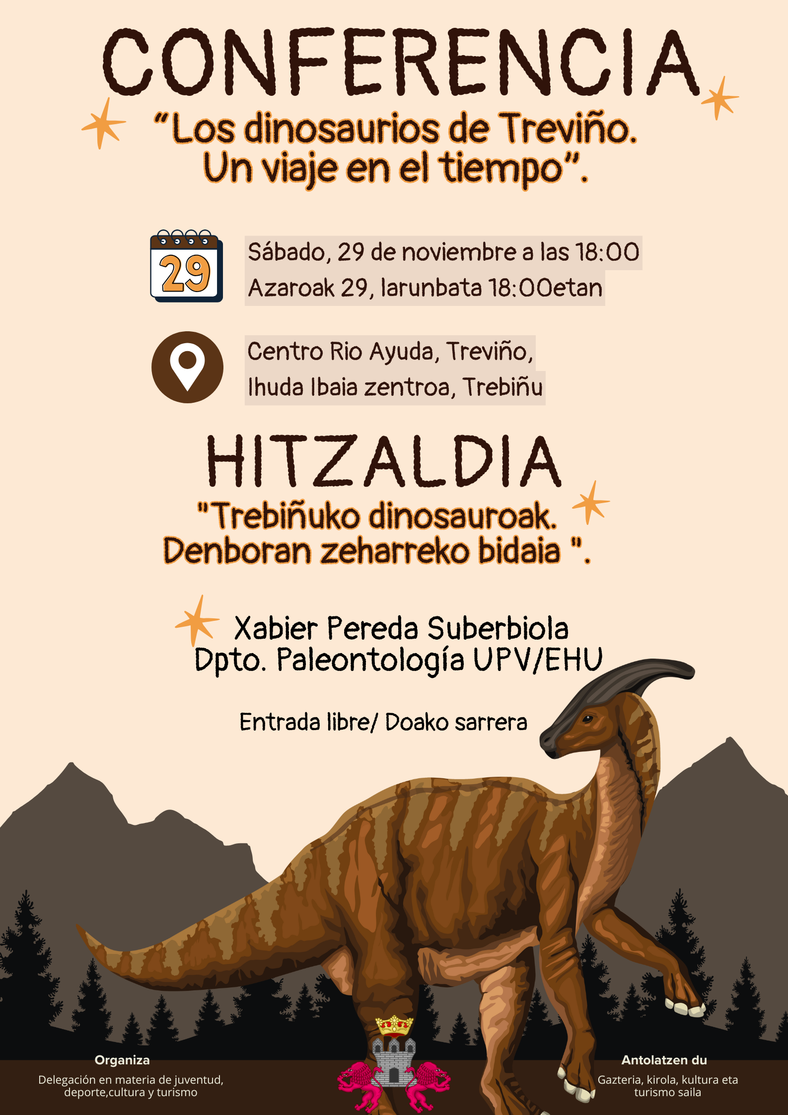 Conferencia "Los dinosaurios de Treviño. Un viaje en el tiempo"/"Trebiñuko dinosauroak. Denboran zeharreko bidaia "Hitzaldia