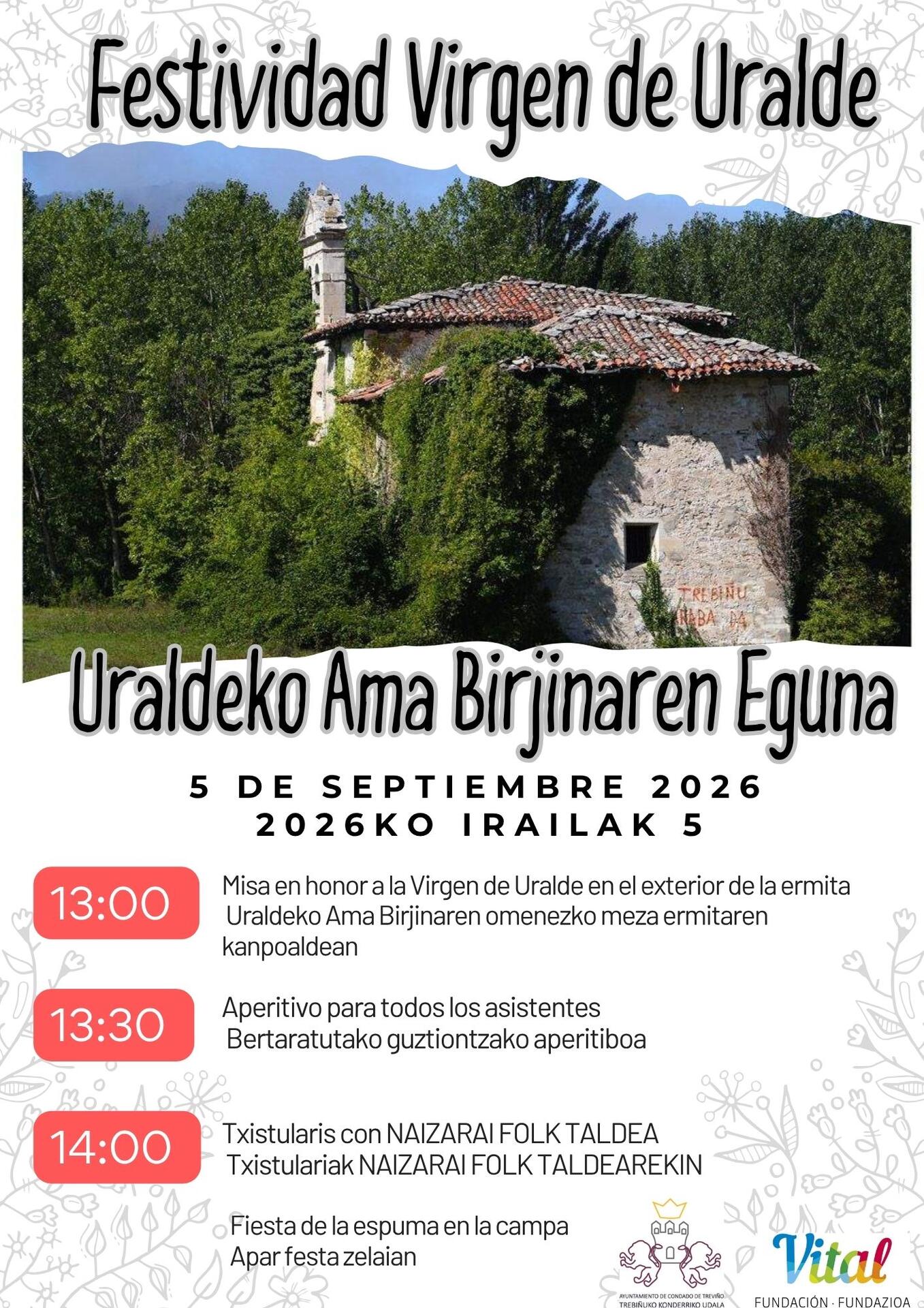Festividad Virgen de Uralde 5 de septiembre 2026 / 2026ko irailak 5 Uraldeko Ama Birjinaren eguna 